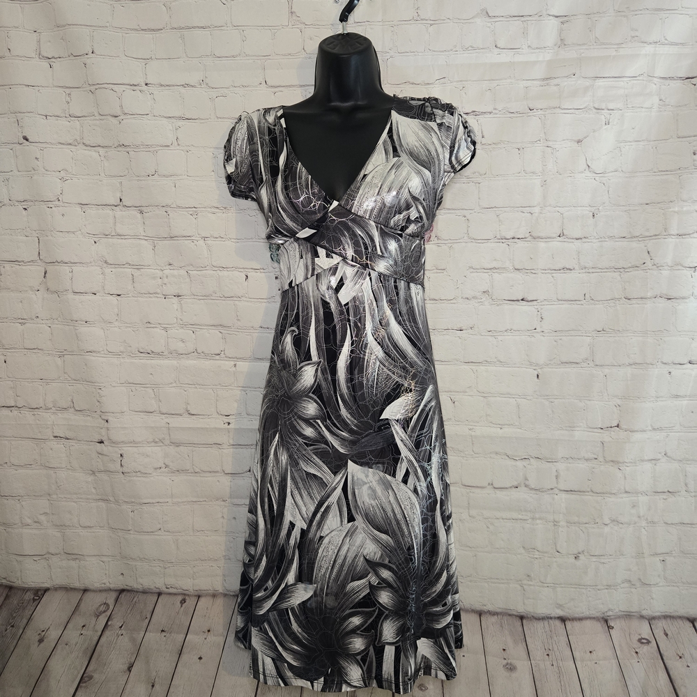 Y2k Abstract metallic floral‎ milkmaid babydoll Fairy dress Small Soft Grunge